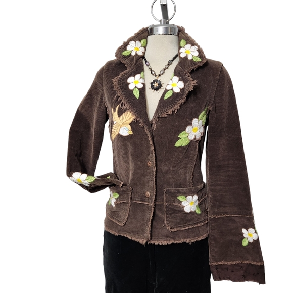 Lady Dutch high society Luxury brown cordoroy embroidered jacket size S - Picture 1 of 10
